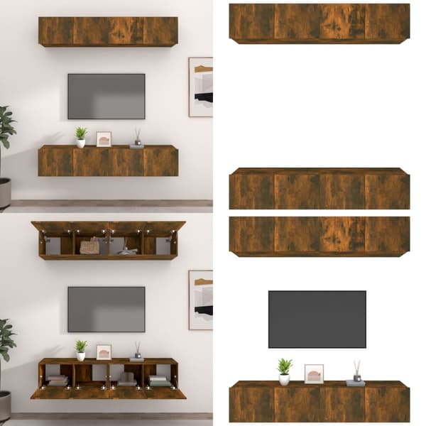 Tv-skåp 4 delar rökfärgad ek 80x30x30 cm konstruerat trä - TV-bänk - TV-bänkar - Home & Living
