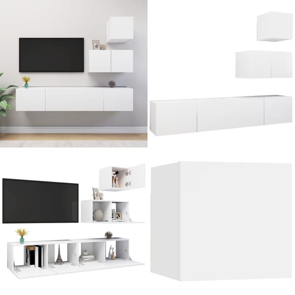 TV-skåp 4 delar vit konstruerat trä - TV-skåp - Hängande TV-skåp - Home & Living