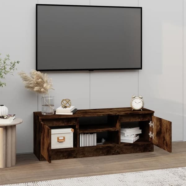 TV-bänk med dörr Rökfärgad ek 102x30x36 cm - Tv-bänk - Tv-bänkar - Home & Living