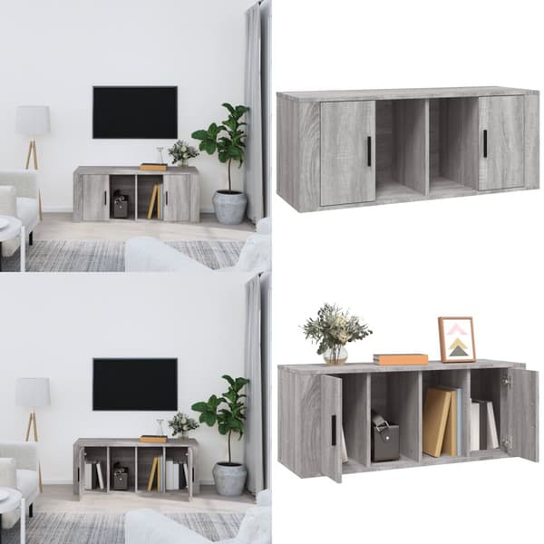 TV-bänk grå sonoma 100x35x40 cm konstruerat trä - TV-bänk - TV-bänkar - Home & Living