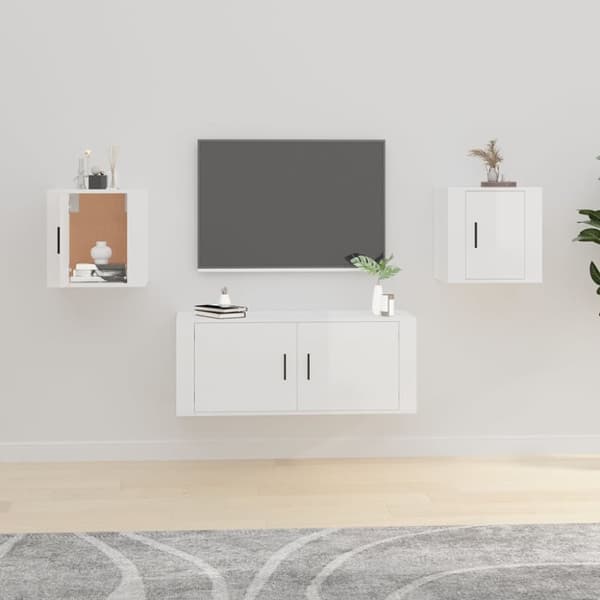Väggmonterade tv-skåp 2 st vit högglans 40x34,5x40 cm - Tv-bänk - Tv-bänkar - Home & Living