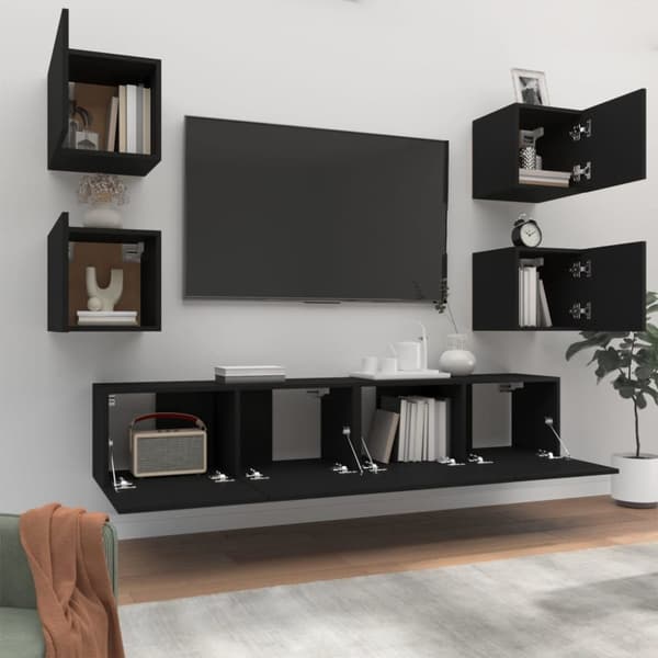 Tv-skabssæt 6 dele konstrueret træ sort - Tv-skab - Tv-skabe - Home & Living