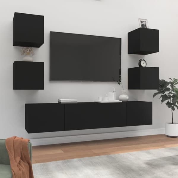 Tv-skabssæt 6 dele konstrueret træ sort - Tv-skab - Tv-skabe - Home & Living