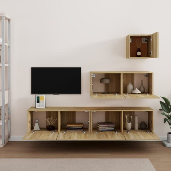 Tv-skåp 4 delar sonoma-ek konstruerat trä - TV-skåp - Hängande TV-skåp - Home & Living