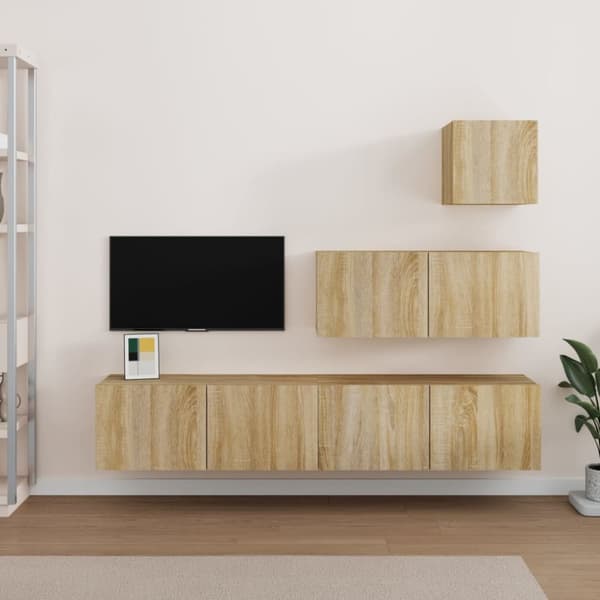 Tv-skåp 4 delar sonoma-ek konstruerat trä - TV-skåp - Hängande TV-skåp - Home & Living