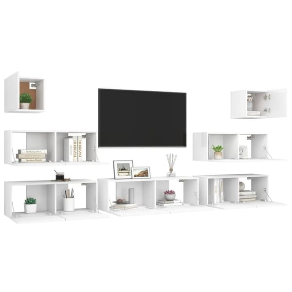 Tv-skåp 7 delar vit konstruerat trä - TV-skåp - Hängande TV-skåp - Home & Living