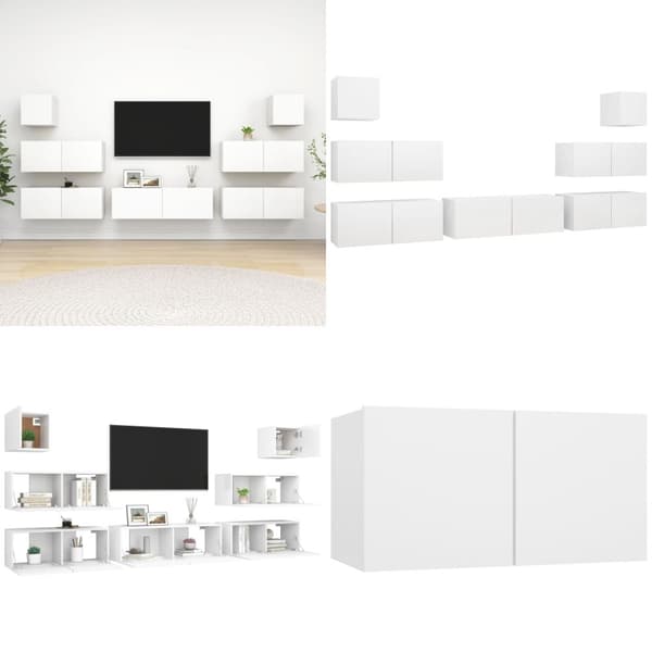 7-osainen TV-kaappisarja valkoinen tekninen puu - TV-kaappisarja - TV-kaappisarjat - Home & Living