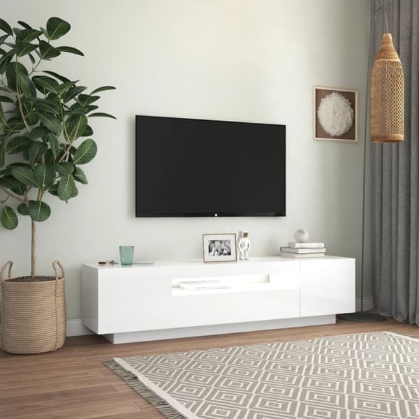 TV-bänk med LED-belysning vit högglans 160x35x40 cm - Tv-bänk - Tv-bänkar - Home & Living
