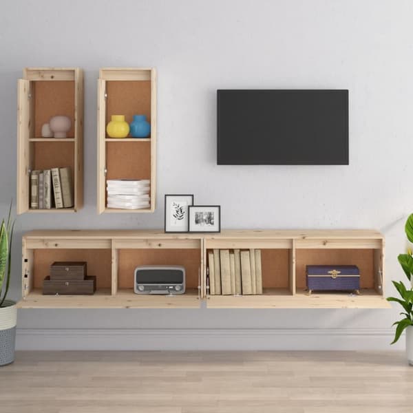 Tv-skabe 4 dele massivt fyrretræ - Tv-skab - Tv-skabe - Home & Living
