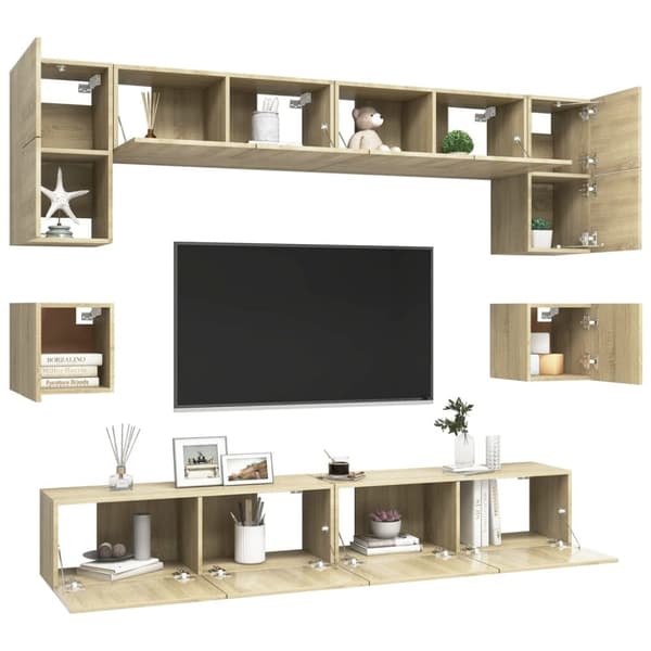 TV-skåp 8 delar sonoma-ek konstruerat trä - TV-skåp - Hängande TV-skåp - Home & Living