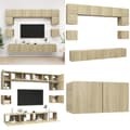 Miniatyrbild 1 av 11: TV-skåp 8 delar sonoma-ek konstruerat trä - TV-skåp - Hängande TV-skåp - Home & Living