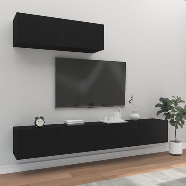Tv-skabssæt 3 dele konstrueret træ sort - Tv-skab - Tv-skabe - Home & Living