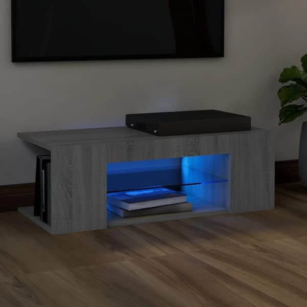 TV-bänk med LED-belysning grå sonama 90x39x30 cm - TV-bänk - TV-bänkar - Home & Living