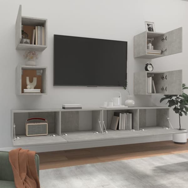 Tv-skåp 6 delar betonggrå konstruerat trä - TV-bänk - TV-bänkar - Home & Living