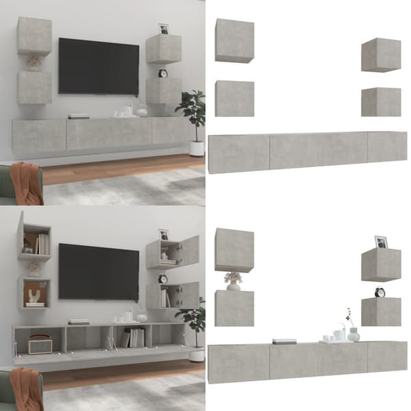 Tv-skåp 6 delar betonggrå konstruerat trä - TV-bänk - TV-bänkar - Home & Living