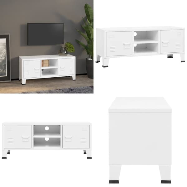 Industriell tv-bänk vit 105x35x42 cm metall - TV-skåp - TV-bänk - Home & Living