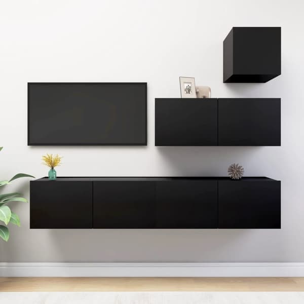 4-osainen TV-kaappisarja musta lastulevy - TV-kaappisarja - TV-kaappisarjat - Home & Living
