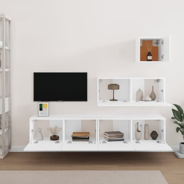 Tv-bänk 4 delar vit konstruerat trä - TV-skåp - Hängande TV-skåp - Home & Living
