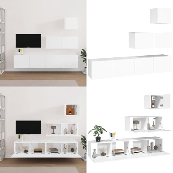 Tv-bänk 4 delar vit konstruerat trä - TV-skåp - Hängande TV-skåp - Home & Living