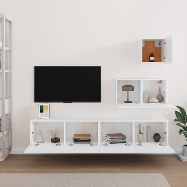 Tv-bänk 4 delar vit konstruerat trä - TV-skåp - Hängande TV-skåp - Home & Living