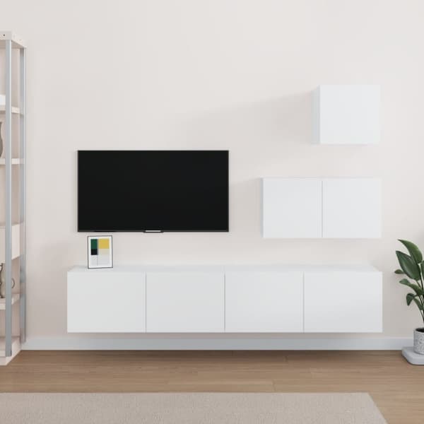 Tv-bänk 4 delar vit konstruerat trä - TV-skåp - Hängande TV-skåp - Home & Living