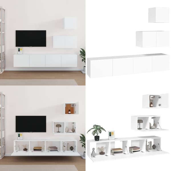 Tv-bänk 4 delar vit konstruerat trä - TV-skåp - Hängande TV-skåp - Home & Living