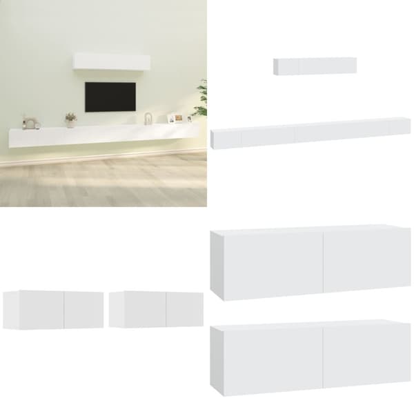 Tv-skabssæt 6 dele konstrueret træ hvid - Tv-skab - Tv-skabe - Home & Living