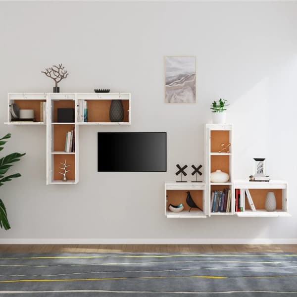 Tv-skabe 6 dele massivt fyrretræ hvid - Tv-skab - Tv-skabe - Home & Living