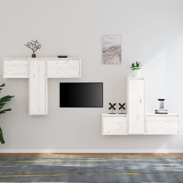 Tv-skabe 6 dele massivt fyrretræ hvid - Tv-skab - Tv-skabe - Home & Living