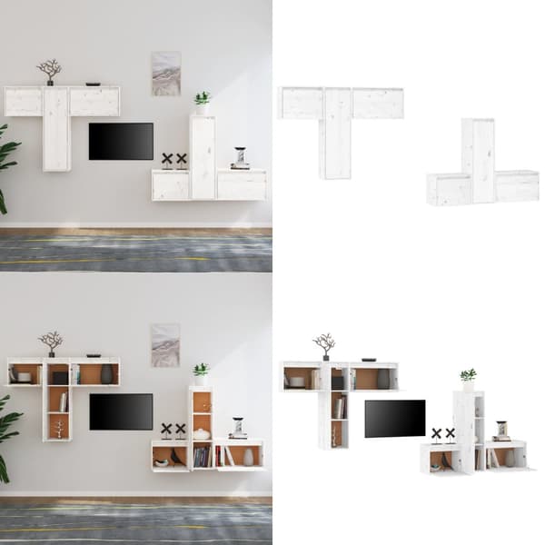 Tv-skabe 6 dele massivt fyrretræ hvid - Tv-skab - Tv-skabe - Home & Living