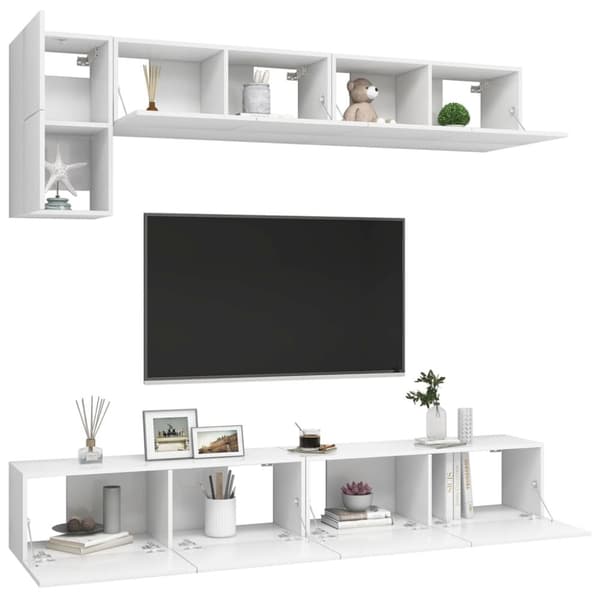 5-osainen TV-kaappisarja valkoinen tekninen puu - TV-kaappisarja - TV-kaappisarjat - Home & Living