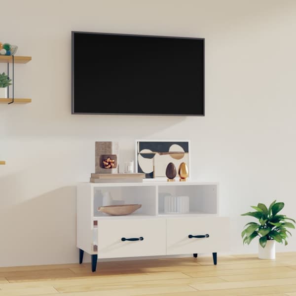 TV-taso korkeakiilto valkoinen 80x36x50 cm tekninen puu - TV-taso - TV-taso - Home & Living