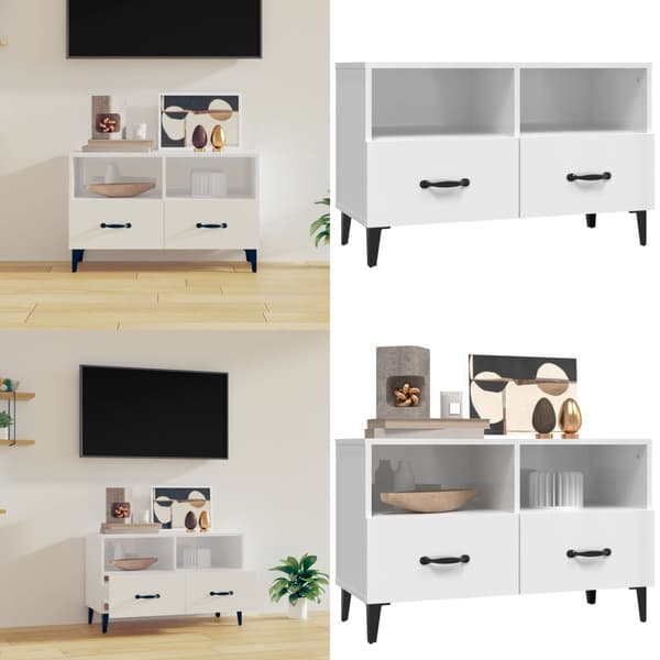 TV-taso korkeakiilto valkoinen 80x36x50 cm tekninen puu - TV-taso - TV-taso - Home & Living