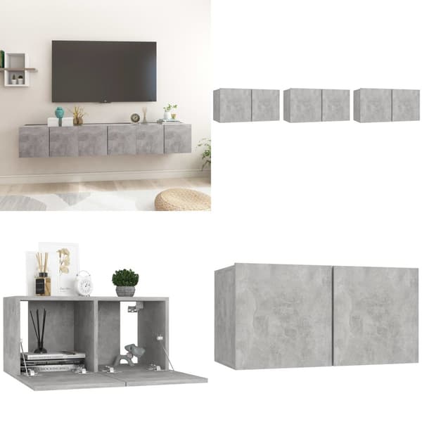 Væghængte tv-skabe 3 stk. 60x30x30 cm betongrå - Tv-skab - Tv-skabe - Home & Living