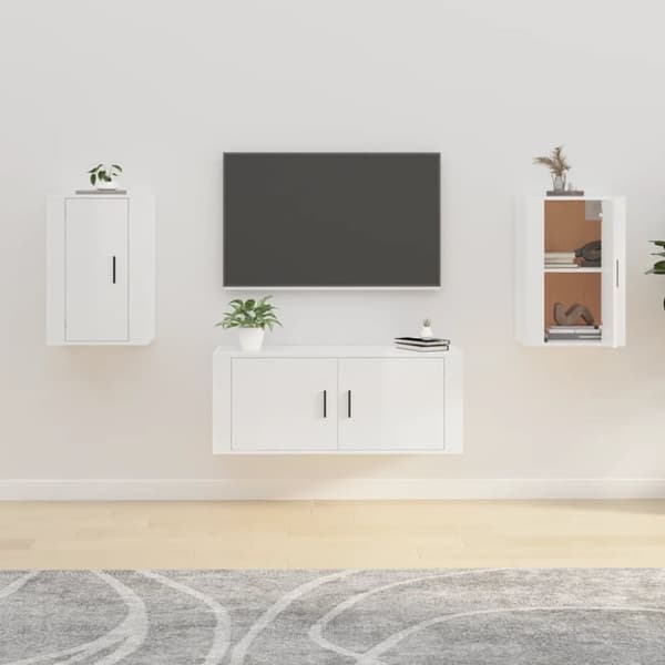 Seinäkiinnitettävät TV-tasot 2kpl kork.kiilto valk 40x34,5x60cm - Seinäkiinnitettävä TV-taso - Seinäkiinnitettävät TV-tasot - Home & Living