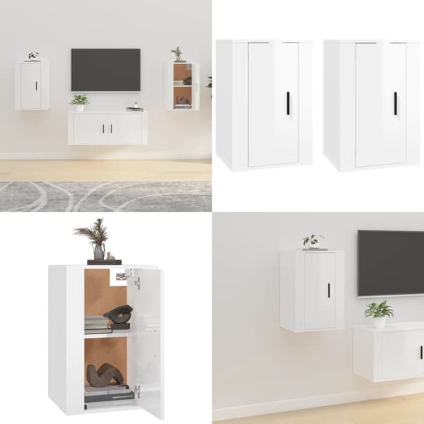 Væghængte tv-skabe 2 stk. 40x34,5x60 cm hvid højglans - Væghængt Tv-skab - Væghængte Tv-skabe - Home & Living