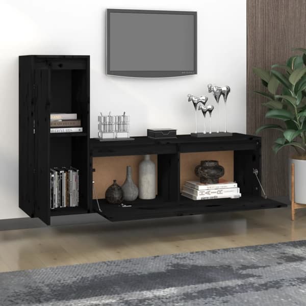 Tv-skabe 2 dele massivt fyrretræ sort - Tv-skab - Tv-skabe - Home & Living
