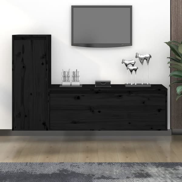 Tv-skabe 2 dele massivt fyrretræ sort - Tv-skab - Tv-skabe - Home & Living