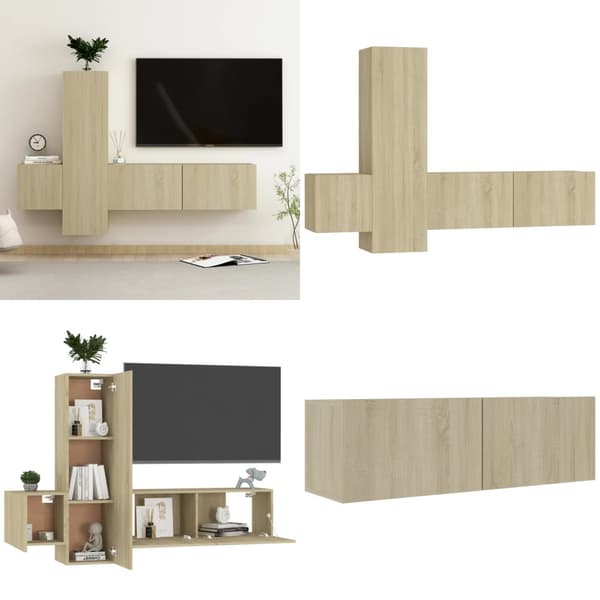 3-osainen TV-kaappisarja Sonoma-tammi tekninen puu - TV-kaappi - TV-kaapit - Home & Living