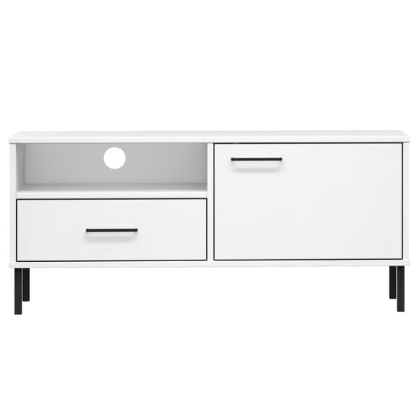 Tv-bord med metalben OSLO massivt fyrretræ hvid - Tv-skab - Tv-skabe - Home & Living