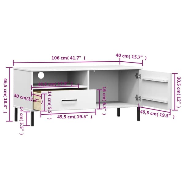 Tv-bord med metalben OSLO massivt fyrretræ hvid - Tv-skab - Tv-skabe - Home & Living