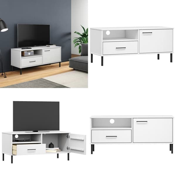 Tv-bord med metalben OSLO massivt fyrretræ hvid - Tv-skab - Tv-skabe - Home & Living