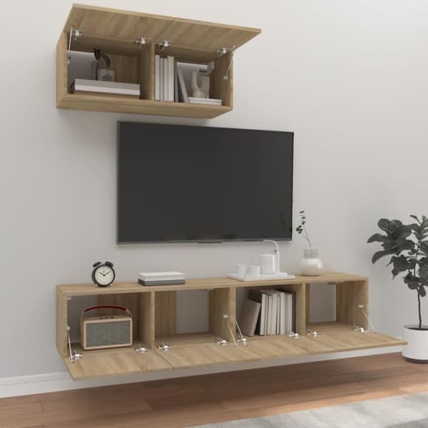 Tv-skabssæt 3 dele konstrueret træ sonoma-eg - Tv-skab - Tv-skabe - Home & Living