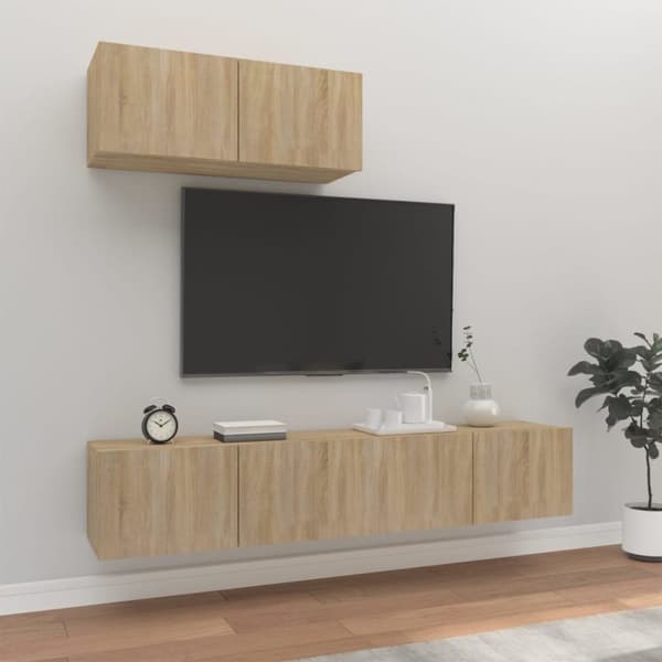Tv-skabssæt 3 dele konstrueret træ sonoma-eg - Tv-skab - Tv-skabe - Home & Living