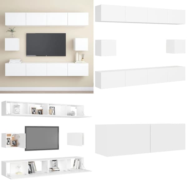 Tv-skabssæt 6 dele spånplade hvid - Tv-skabssæt - Væghængt Tv-skab - Home & Living