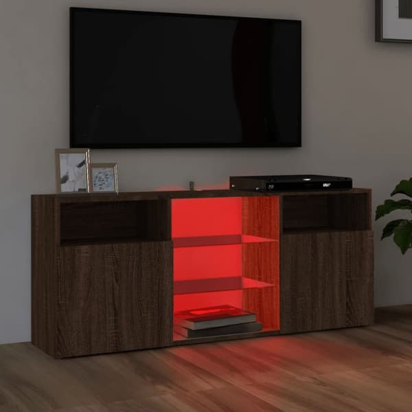 TV-bänk med LED-belysning brun ek 120x30x50 cm - TV-bänk - TV-bänkar - Home & Living