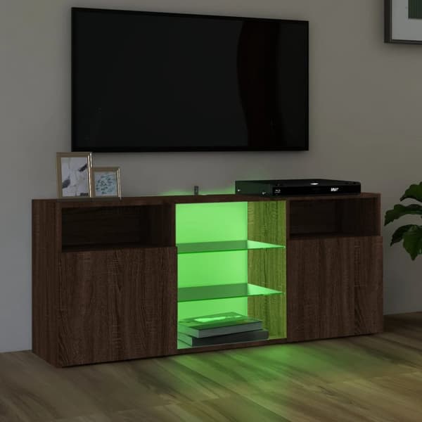 TV-bänk med LED-belysning brun ek 120x30x50 cm - TV-bänk - TV-bänkar - Home & Living