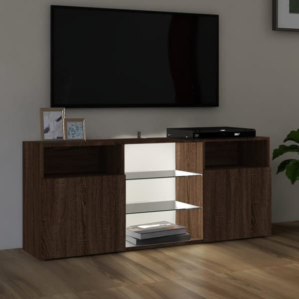TV-bänk med LED-belysning brun ek 120x30x50 cm - TV-bänk - TV-bänkar - Home & Living