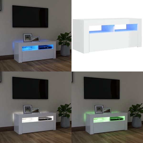 TV-bänk med LED-belysning vit högglans 90x35x40 cm - Tv-bänk - Tv-bänkar - Home & Living