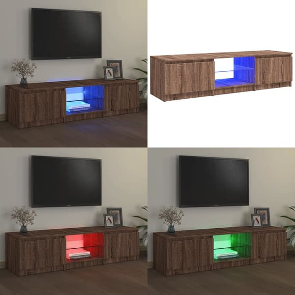TV-bänk med LED-belysning brun ek 140x40x35,5 cm - TV-bänk - TV-bänkar - Home & Living